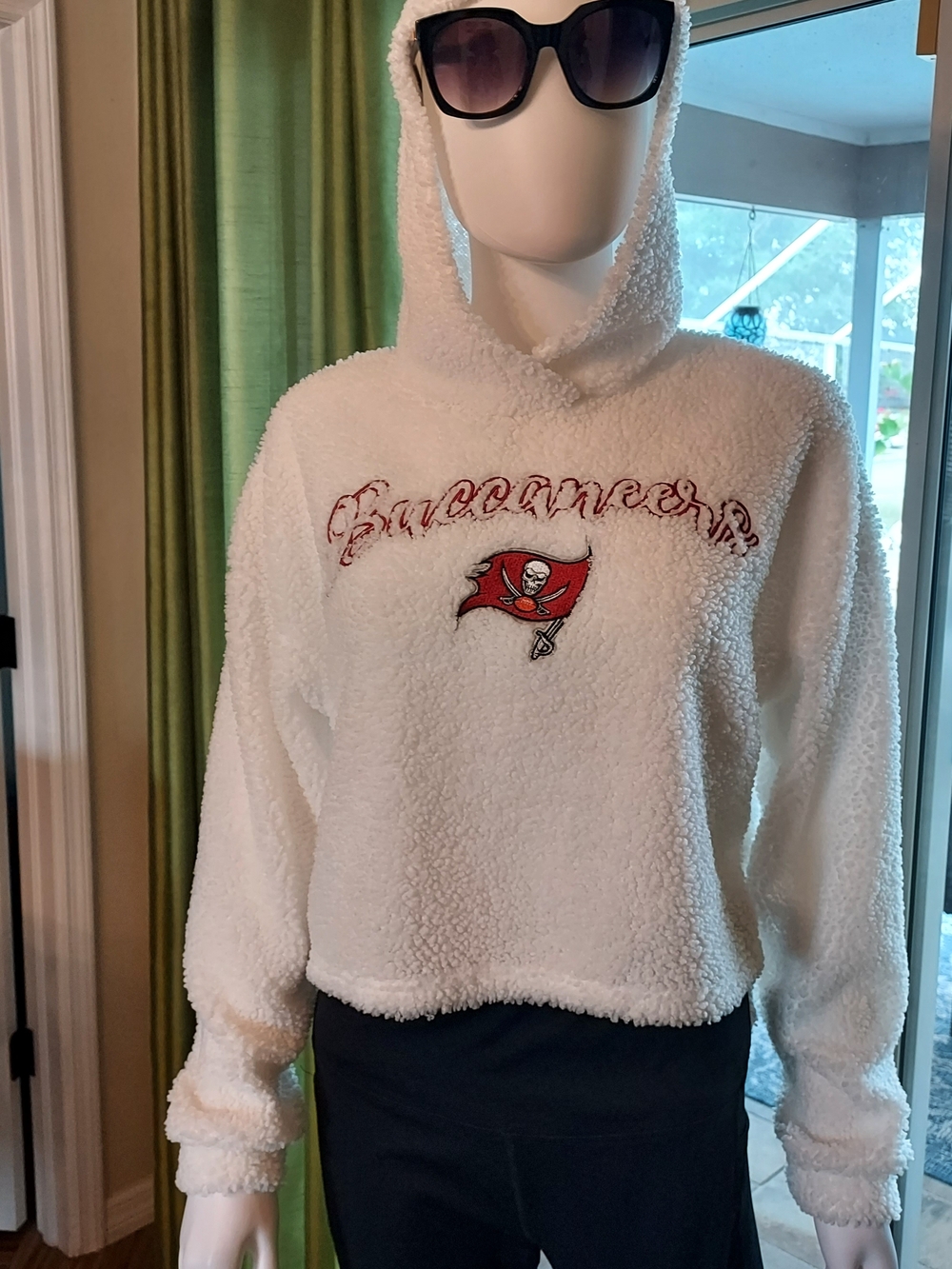 NFL White Sherpa Hoodie with Red Buccaneers Logo